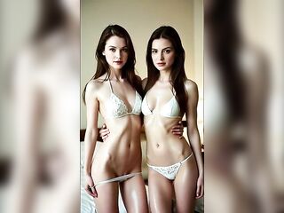 Brunette hair Lesbos with Moist Skin Drooling [AI]