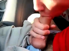 Blowing a friend in the car and he cums in my mouth