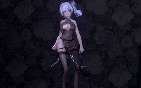 [mmd] Brilliant Marionette See-through Black Silk Cheongsam Nun Anal Serra Bead Cut-out Thong