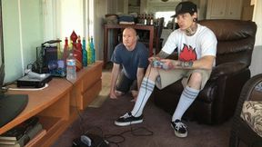 SKATER DUDE GAMER PLAYS WHILE NERD IS AT HIS FEET SNIFFING AND WORSHIPPING - SD130