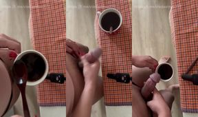 Russian sissy gushes hot coffee cum until ruined