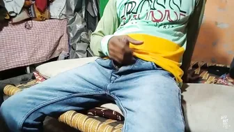 Indian twink jerks his big uncut cock and cums hard