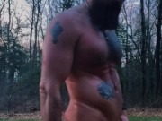 Viking oiled up stroking himself