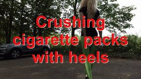 Cigarette packs crushed with heels - Zigarettenschachteln mit Absätzen zerdrückt