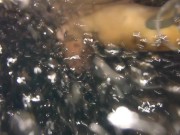 Twink tries hydromassage nozzle on his uncut cock in public pool underwater