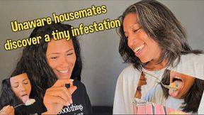 Girls sat Unknowingly on the Shrunken Roommate