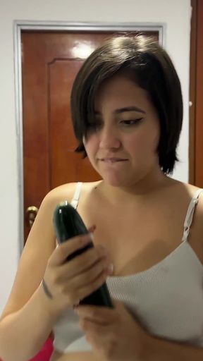 I Get Horny After Seeing My Roommate Masturbate with a Huge Cucumber so I Decide to Help Her with My Penis