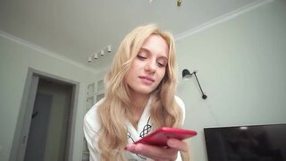 Cute blonde Nympho riding and showing off in POV