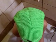 Ski mask girl sucks cock while smoking a cigarette