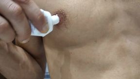 Moaning European guy pinches nipples while jerking his big BBC sissy training cock
