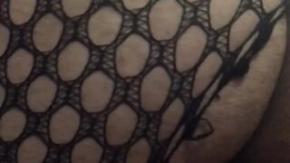 Yulia in fishnet stockings and fetish gloves teases fat cock and wags ass!