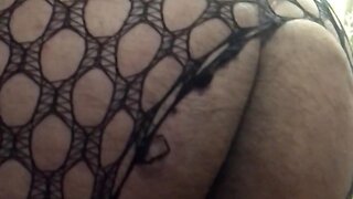 Yulia in fishnet stockings and fetish gloves teases fat cock and wags ass!