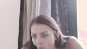 ”Tantalizing glam hottie fucks in red stockings & eats cum”