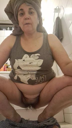 Mommy Taking off Her Pajamas and Showing Her Hairy