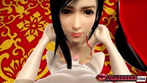Tifa Lockhart In Red Short Dress Explode Big Cock Using Her Big Tits As Masturbator