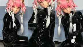 [Kig] Rubberized Changli rides BBC dildo and cums