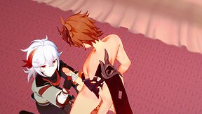 Tartaglia and kazuha from genshin impact engage in hardcore hentai - japanese anime porn featuring the two male characters.