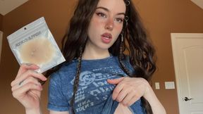 Trying on nipple piercing pasties