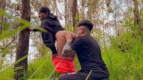 Eating and fucking on her hot pussy in the middle of the forest