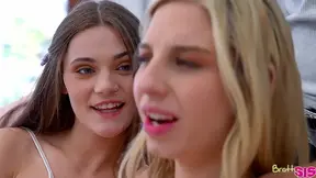 Stepbro gets a taste of cheerleader's snack-pack pussies