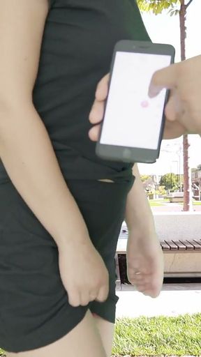 Ejaculate loudly in public on the mall terrace with the Lush remote control vibrator   Clip 1