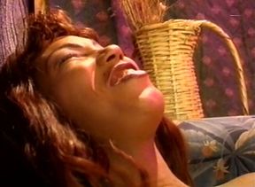 Hairy nubian MILF with big tits gets her both holes toyed