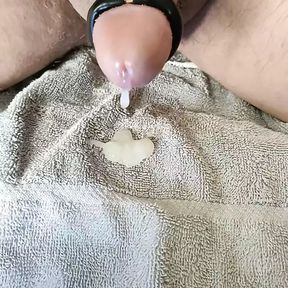 Big slow motion e-stim cumshot