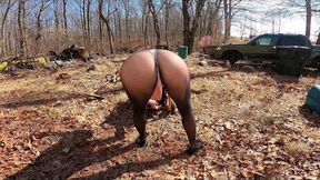 Thong Bodysuit Over Pantyhose - Outdoor Chores