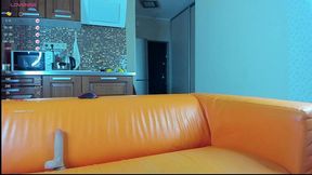 watching gay porn with big dicks to cum a lot on the orange sofa