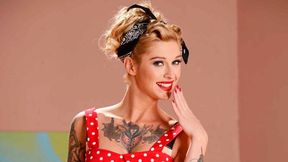 Kleio Valentien opens her trimmed pussy for a large penis