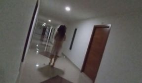 real porn babe walking naked voyeur inside hotel part1