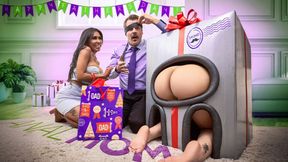 Happy StepFather&#039;s Day: Wife and Stepdaughter&#039;s Ass Gift and Buttplugs Lead to All-Day Fucking