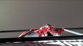 Bound and hooded I'm taking a cock down my throat with moaning and spit