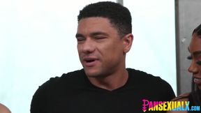 Ebony Trans Leilani Gorges Hairy Pussy While Ass Destroyed In Spit Roast