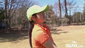 Asian teenagers play a game of strip golf