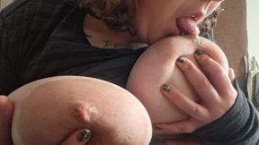 Sucking My Own Nipples - Large Areolas & Saggy Tits Combo