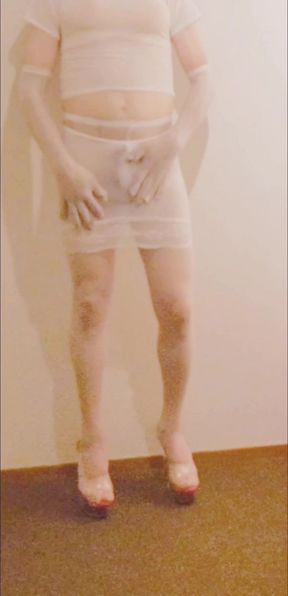 Nylon fetish tgirl sroke and tease  her cock over fetishnylon