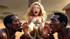 African Tribe Worships Blonde Goddess Feet - Intense Foot Licking