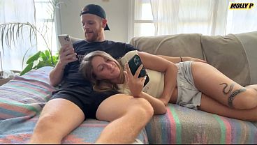 Blonde housewife with big natural tits gives a deepthroat blowjob to her