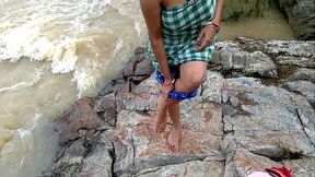 Fun sex with stepmom on the river bank in the forest