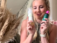 Amateur blonde Kaira in mini skirt masturbation scene