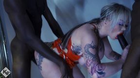 sexy curvy big tits milf emma stone in hot bbc interracial threesome in the club