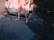 Hanging out beside burnt out van