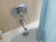 Horny hippy with huge cock jerking off and cumming in the shower