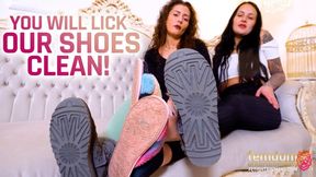 We relax and you lick our dirty shoes clean! (Foot Fetish & Shoes with Anastasia S & JoJo) - FULL HD MP4