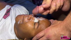 young ebony teen gets thick facial from white cock
