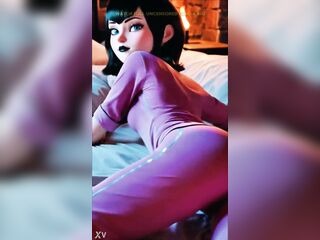 Mavis slides into her red pajamas, her gothic charm glowing even in the quiet of the night. The vampire princess shows a softer, tempting side hidden away from the castle walls…