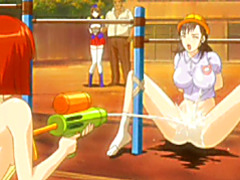 Bondage hentai with spread pussy gets water cannon