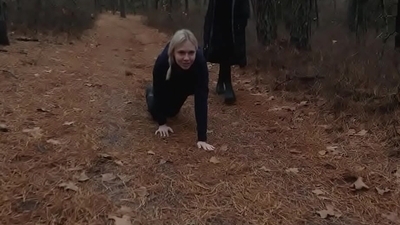 Two sick perverts take bubble butt MILF for a crawl into the woods