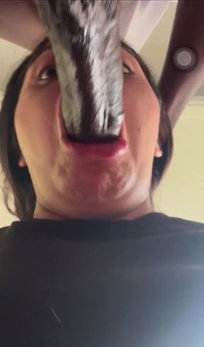 Amateur with big dick deepthroats on camera